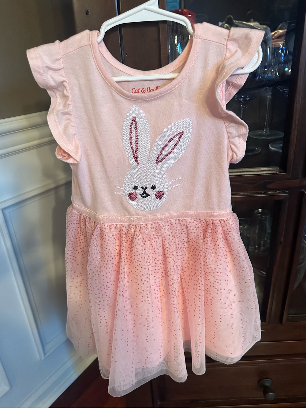 Cat and Jack Pink Bunny Tulle Dress- Cute Flutter Sleeve